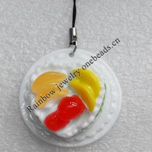 Mobile Decoration, Resin Pendant, Cake, Pendant: about 43mm wide, Rope: about 6cm, Sold by Dozen
