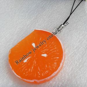 Mobile Decoration, Resin Pendant, Orange, Pendant: about 45mm wide, Rope: about 6cm, Sold by Dozen