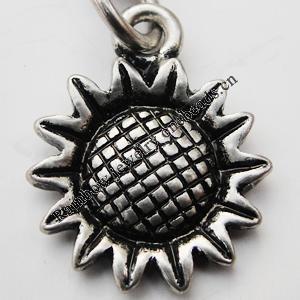 Zinc Alloy Charm/Pendants, Nickel-free & Lead-free, A Grade Flower 14x17mm Hole:2mm, Sold by PC