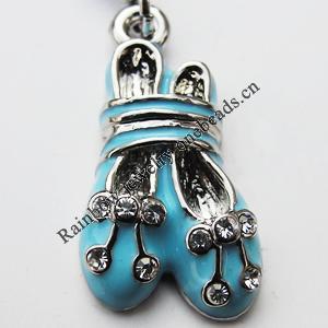 Zinc Alloy Enamel Charm/Pendant with Crystal, Nickel-free & Lead-free, A Grade Shoes 23x12mm Hole:2mm, Sold by PC
