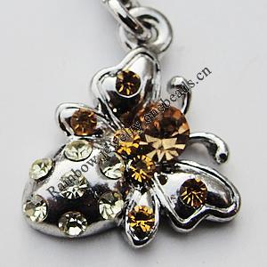 Zinc Alloy Charm/Pendant with Crystal, Nickel-free & Lead-free, A Grade Animal 18x15mm Hole:2mm, Sold by PC