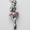 Zinc Alloy Charm/Pendant with Crystal, Nickel-free & Lead-free, A Grade Dancers 30x12mm Hole:2mm, Sold by PC
