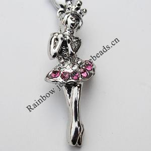 Zinc Alloy Charm/Pendant with Crystal, Nickel-free & Lead-free, A Grade Dancers 30x12mm Hole:2mm, Sold by PC
