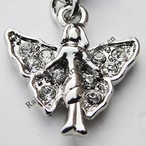 Zinc Alloy Charm/Pendant with Crystal, Nickel-free & Lead-free, A Grade Angel 19x19mm Hole:2mm, Sold by PC