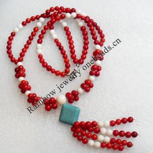 Coral Necklace, width:4mm, Length Approx:23.6-inch, Sold by Strand