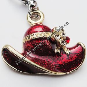 Zinc Alloy Enamel Charm/Pendant with Crystal, Nickel-free & Lead-free, A Grade Straw hat 21x18mm Hole:2mm, Sold by PC