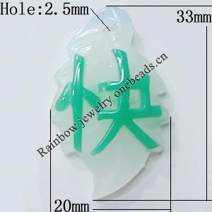 Resin Pendants, Leaf 33x20mm Hole:2.5mm, Sold by Bag