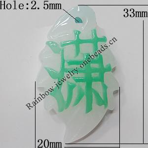 Resin Pendants, Leaf 33x20mm Hole:2.5mm, Sold by Bag