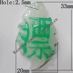 Resin Pendants, Leaf 33x20mm Hole:2.5mm, Sold by Bag