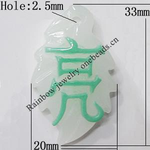 Resin Pendants, Leaf 33x20mm Hole:2.5mm, Sold by Bag