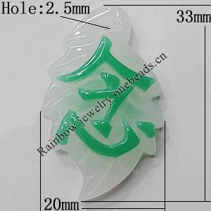 Resin Pendants, Leaf 33x20mm Hole:2.5mm, Sold by Bag