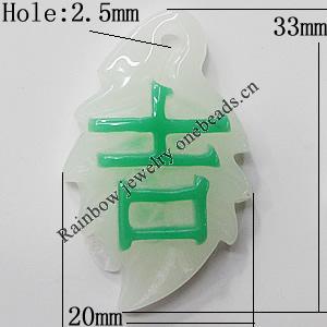Resin Pendants, Leaf 33x20mm Hole:2.5mm, Sold by Bag