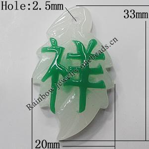 Resin Pendants, Leaf 33x20mm Hole:2.5mm, Sold by Bag