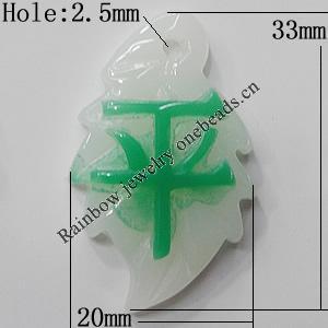 Resin Pendants, Leaf 33x20mm Hole:2.5mm, Sold by Bag