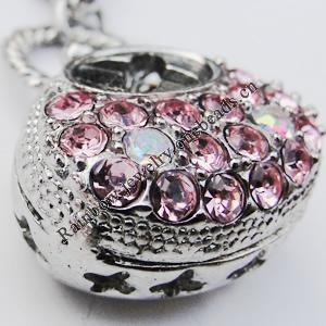 Zinc Alloy Charm/Pendant with Crystal, Nickel-free & Lead-free, A Grade Handbag 17x22mm Hole:2mm, Sold by PC