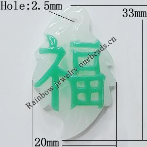 Resin Pendants, Leaf 33x20mm Hole:2.5mm, Sold by Bag