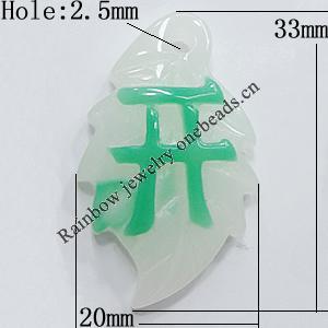 Resin Pendants, Leaf 33x20mm Hole:2.5mm, Sold by Bag