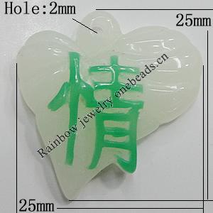 Resin Pendants, Heart 25x25mm Hole:2mm, Sold by Bag
