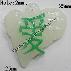 Resin Pendants, Heart 25x25mm Hole:2mm, Sold by Bag