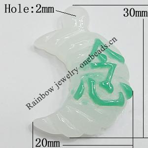 Resin Pendants, Moon 30x20mm Hole:2mm, Sold by Bag