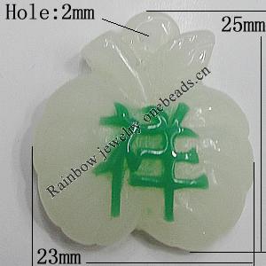 Resin Pendants, Apple 25x23mm Hole:2mm, Sold by Bag
