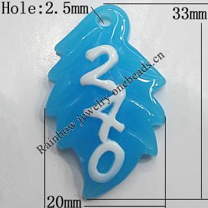 Resin Pendants, Leaf 33x20mm Hole:2.5mm, Sold by Bag