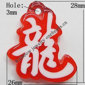Resin Pendants, Dragon 28x26mm Hole:3mm, Sold by Bag