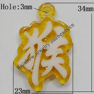 Resin Pendants, Monkey 34x23mm Hole:3mm, Sold by Bag