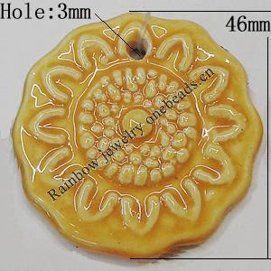 Ceramics Pendants, Flower 46mm Hole:3mm, Sold by PC