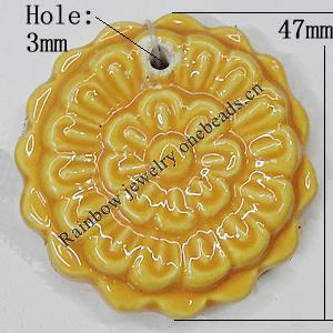 Ceramics Pendants, Flower 47mm Hole:3mm, Sold by PC