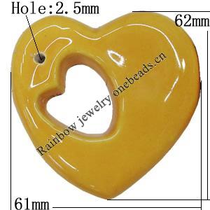 Ceramics Pendants, Heart 62x61mm Hole:2.5mm, Sold by PC