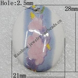 Ceramics Pendants, Flat Oval 28x21mm Hole:2.5mm, Sold by PC