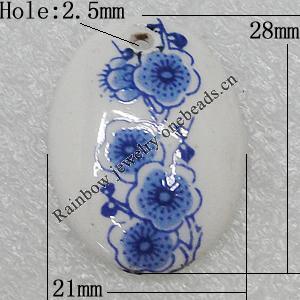 Ceramics Pendants, Flat Oval 28x21mm Hole:2.5mm, Sold by PC