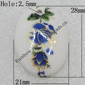 Ceramics Pendants, Flat Oval 28x21mm Hole:2.5mm, Sold by PC