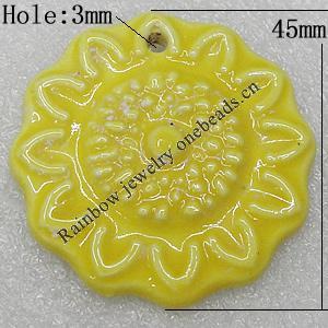 Ceramics Pendants, Flower 45mm Hole:3mm, Sold by PC