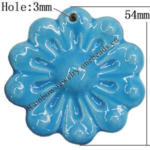 Ceramics Pendants, Flower 54mm Hole:3mm, Sold by PC