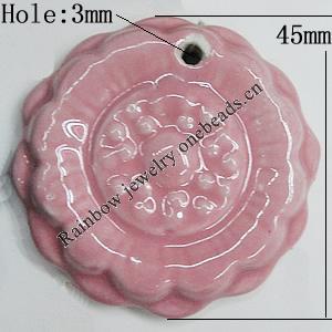 Ceramics Pendants, Flower 45mm Hole:3mm, Sold by PC