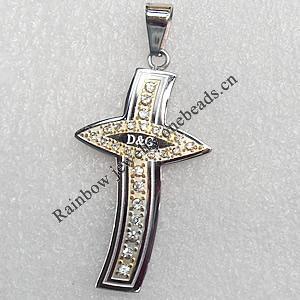 Stainless Steel Pendant, Cross, 25x55mm, Hole:Approx 3mm, Sold by PC