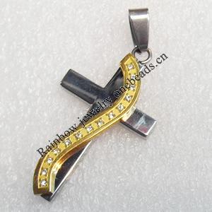 Stainless Steel Pendant, Cross, 25x50mm, Hole:Approx 3mm, Sold by PC