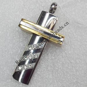Stainless Steel Pendant, Cross, Length:Approx 48mm, Hole:Approx 3mm, Sold by PC
