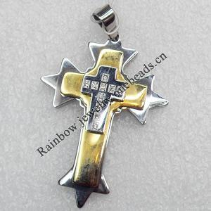 Stainless Steel Pendant, Cross, Length:Approx 52mm, Hole:Approx 3mm, Sold by PC