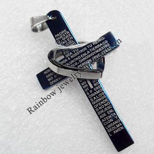 Stainless Steel Pendant, Cross, Length:Approx 55mm, Hole:Approx 3mm, Sold by PC