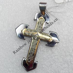 Stainless Steel Pendant, Cross, Length:Approx 53mm, Hole:Approx 3mm, Sold by PC