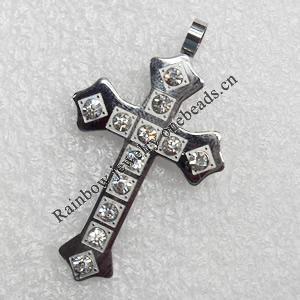 Stainless Steel Pendant, Cross, Length:Approx 52mm, Hole:Approx 3mm, Sold by PC