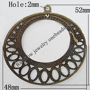 Iron Jewelry Finding Pendant Lead-free, Flat Round 52x48mm Hole:2mm, Sold by Bag