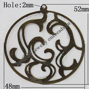 Iron Jewelry Finding Pendant Lead-free, Flat Round 52x48mm Hole:2mm, Sold by Bag