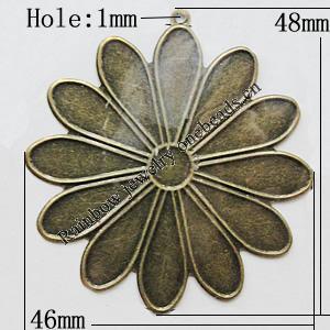 Iron Jewelry Finding Pendant Lead-free, Flower 48x46mm Hole:1mm, Sold by Bag