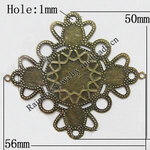 Iron Jewelry Finding Connectors Lead-free, Diamond 56x50mm Hole:1mm, Sold by Bag