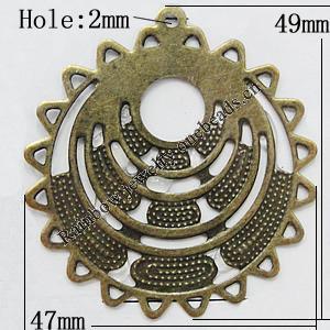 Iron Jewelry Finding Pendant Lead-free, 49x47mm Hole:2mm, Sold by Bag