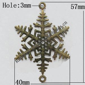 Iron Jewelry Finding Connectors Lead-free, Snow 57x40mm Hole:3mm, Sold by Bag
